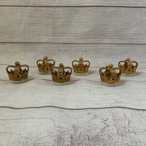 Vintage Wilton Gold King Crown Cake Toppers Set of 6 Cupcake Candle Holders